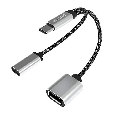 MOSWAG USB C OTG Adapter USB Type C Splitter with USB C Female and USB A Female Compatible with Chromecast with Google TV/Samsung S21 S20 S20+ Ultra/Google Pixel 5 4 4 XL 3 3 XL/LG V40 V30 G6 G8 Cover