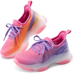 DREAM PAIRS Girls Slip-On Sneakers Kids Sparkle Pop Lightweight Jelly Sole Walking Shoes 8 Toddler Purple/Orange