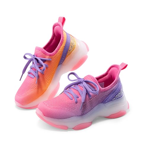 DREAM PAIRS Girls Slip-On Sneakers Kids Sparkle Pop Lightweight Jelly Sole Walking Shoes 8 Toddler Purple/Orange