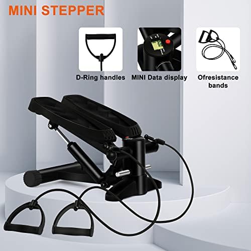 DECILUD Stair Stepper for Exercise – Mini Stepper Fitness Equipment with LCD Monitor, Resistance Bands and Floor Mat,Stair 330 lbs Weight Capacity, Portable Equipment Home Workout,Black