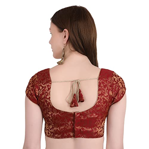 Image of Women's Short Sleeve Brocade (Chanderi) Readymade Stitched Saree Blouse Ready to Wear Half Sleeves Ladies Blouse