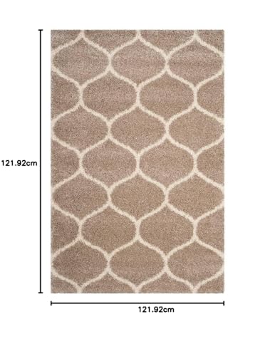 Image of Handwoven Microfibre 3D Rug for Living Room (Beige & Ivory Moroccan, 4 X 4 Feet (Square), Microfibre)
