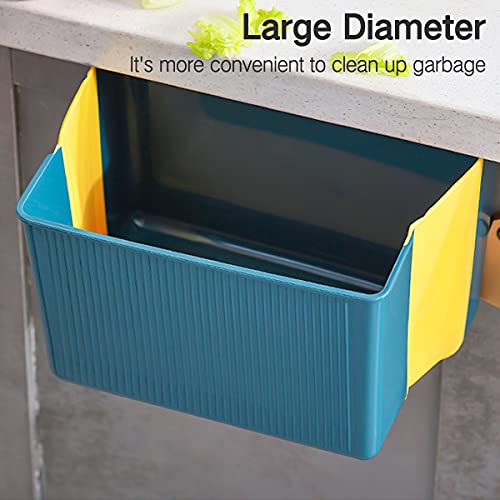 Small Hanging Kitchen Trash Can,Wall Mounted Collapsible Garbage Bin Foldable Mini Garbage Can Plastic Waste Bin Compact Portable Trash Can For Cabinet Office Bedroom Bathroom Kitchen Car (B-Blue) #TOP4