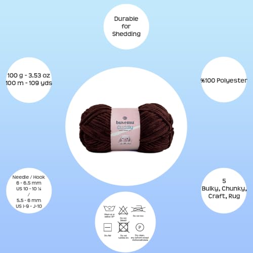 Image of Cuddly Velvet Chenille Yarn, Super Soft Fluffy Bulky for Knitting Crocheting Crafting Blanket Amigurumi, Durable for Shedding, 3.53 Ounces (100 Gram) 109 Yards (100 Meters) (Coffee)