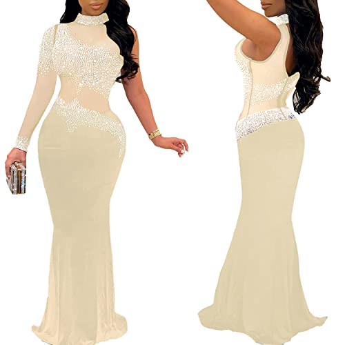 Image of PORRCEY Women's Sexy Elegant Rhinestone Bodycon Dress Hot Drilling Clubwear