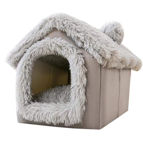 Tsawntd Enclosed Dog Bed, Soft and Warm Plush Dog Bed with Cover Cave Removable and Washable House Type Tent Huts for Indoor Pets S 13x11.8x12.6