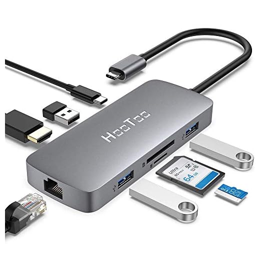 HooToo HUB USB C (8 en 1) Adaptador USB C 3.1 Carga 100W, Ethernet Rj45, HDMI, 3 Puertos USB, Lector SD/TF, Concentrador Compatible con MacBook/Pro/Google ChromeBook Pixel/Huawei/Samsung