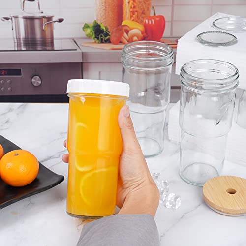 Mmondod 6 Pack Glass Tumbler Cups Bubble Tea Cup 24Oz Iced Coffee Cups Drinking Glasses Beer Can Cups With Bamboo Lids And Straws & Airtight Lids Wide Mouth Glass Smoothie Cups #TOP3