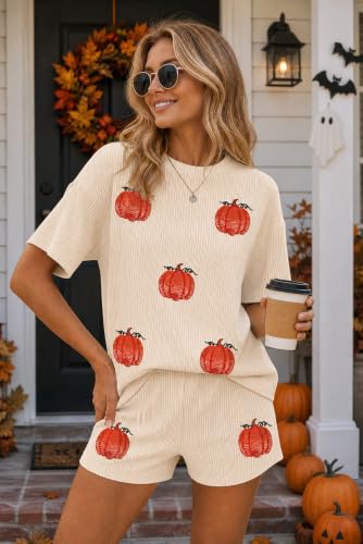 Image of Womens Pajama Sets 2 Piece Pjs Sleepwear Soft Comfy Short Sleeve Tops and Shorts Lounge Set Loungewear Outfit