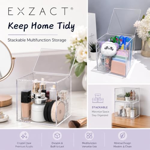 EXZACT Acrylic Coffee Capsule Cube 15cm Clear Pod Storage Box with Lid - Image 6