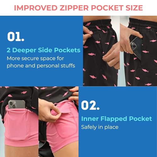 Babeeni Shark Swim Trunks Men’s 7 Inch– Men’s Swimwear with Compression Liner, Quick Dry Mens Swim Shorts with Zipper Pockets4