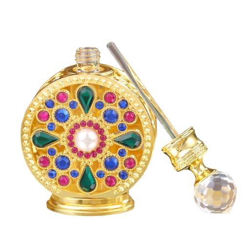 Joyeee Gloden Glass Perfume Bottles, 1 Pack 15ml Small Vintage Electroplating Decorative Fragrance Empty Bottle Empty Refillable, Inlaid Jewelry Decoration Refillable Bottle by Joyeee - Image 3