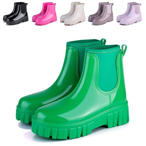 Bawalon Womens Rain Boots Ankle Waterproof Garden Shoes Fashion Wellington Rubber Rainboots...