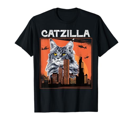Catzilla vintage, gatito divertido, gato, alquiler | Retro Camiseta