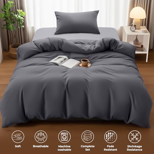 Utopia Bedding Single Duvet Cover Sets - Soft Microfibre Polyester Duvet Cover with Pillow case - Bedding Quilt Cover Set (Grey)
