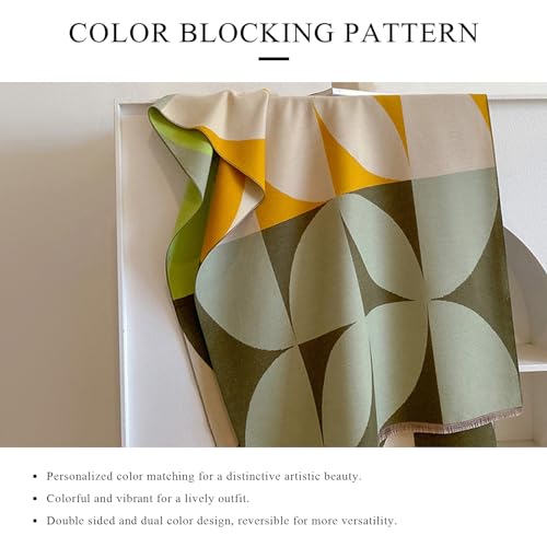 Winter Scarf Cashmere Shawl Color Block Geometric Pattern Pashmina Scarf With Tassel Long Neck Scarf Warm Wrap Stole4