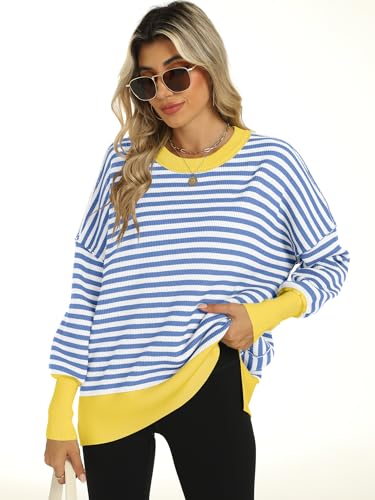 Image of ANRABESS Women Oversized Sweaters Batwing Long Sleeve 2026 Fall Outfits Crewneck Casual Knit Side Slit Fashion Pullover Top