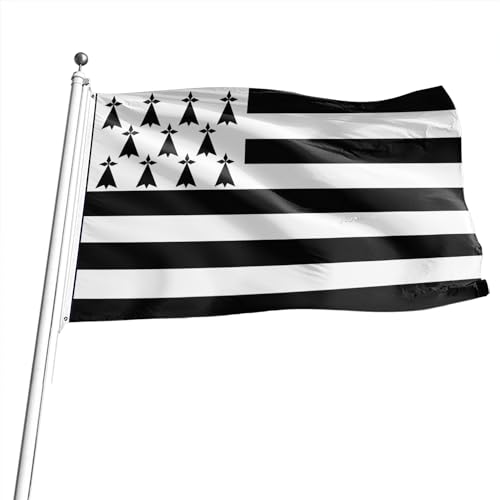 Hollylife Drapeau de la Bretagne 150 x 90 cm avec 2 œillets Métalliques Grand Drapeau National Breton Flag Fanion Tissue Parfait Pour Les Festivals, Manif, Decoration Extérieur du Jardin