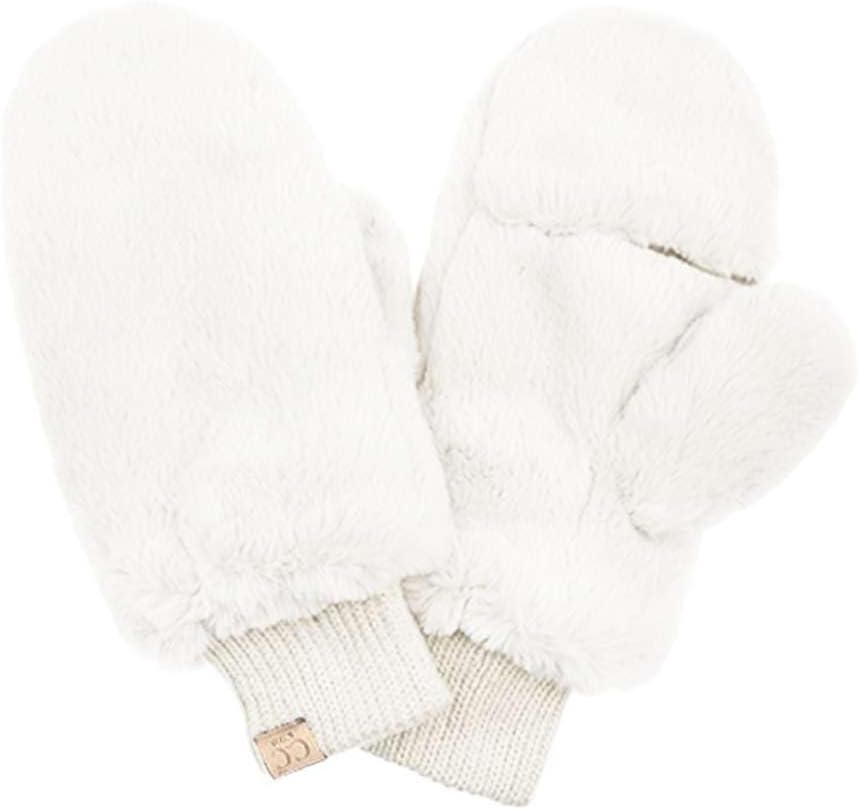 C.C Kids Faux Fur Sherpa Lined Convertible Mittens