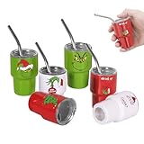 LSBIYUTEFO Mini Shot Glasses with Lids and Straws, 3 oz Cute Christmas Style Stainless Steel Insulated Sublimation Tumbler Cup for Drink Cocktail Bar Beach Party Gift (6 Packs)