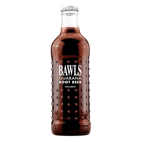 BAWLS Guarana Root Beer, BAWLS Guarana Drink, Guarana Soda, Guarana Fueled Soda for Energy, High Energy Caffeinated Drink, 10oz 24 Pack Glass Bottles