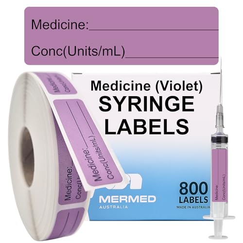 Image of Violet Medicine Syringe Labels (Units /mL) - 800 Medication Labels Stickers, 12mm x 40mm, for Hospitals, Pharmacy & Vet