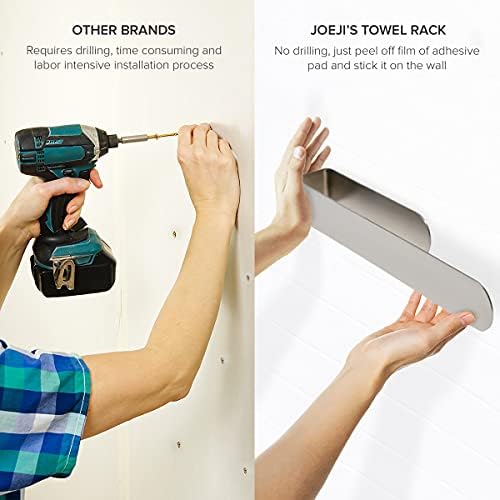 Joejis 37cm Towel Rail - Strong 3M Adhesive Wall Mounted Hand Towel Holder - Stainless Steel Modern Sleek Style for Toilet Bathroom - No Drill Install