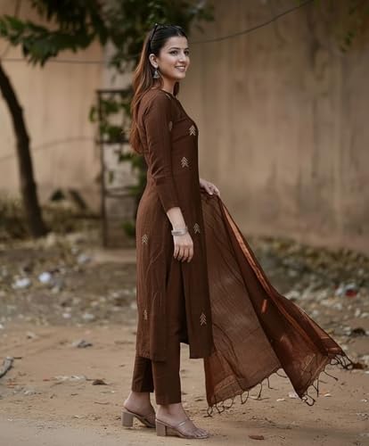 Image of Anni Designer Pure Cotton Maroon Kurta Pant Set with Dupatta for Women | 3 Piece Gold Hand Block Printed Suit Set | Cotton Kurta Set for Women | Festive Kurti Set