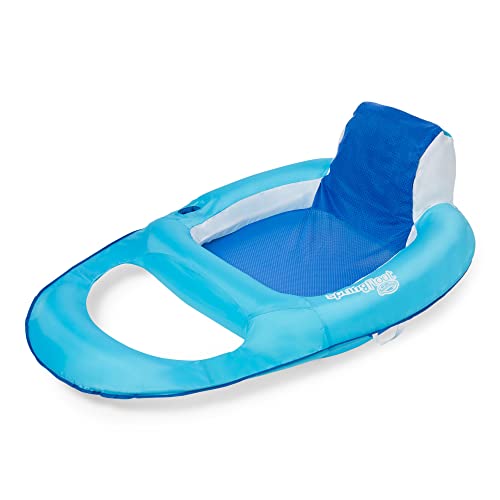 SwimWays Spring Float Recliner - Swim Lounger for Pool or Lake - Light Blue/Dark Blue, Classic (13344-172)