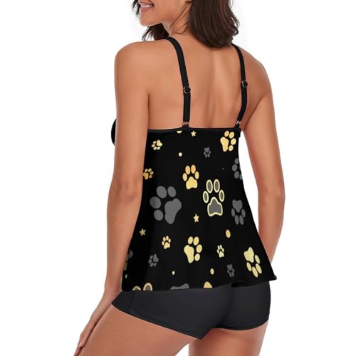 Ensemble bikini avec short de garçon imprimé patte de chien en or chic - 3