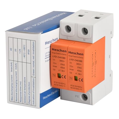 Heschen Überspannungsschutzgerät, LYD1-C40/385, 2P 385V 20KA, schwer entflammbar, Niederspannungsableiter, 35mm DIN-Schienenmontage