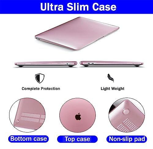 Image of Case Compatible with MacBook Air 13.6 inch 2025 2024 2023 2022 Release M4 A3240 M3 A3113 M2 A2681 Plastic Hard Shell Cover Case, Metallic Rose Gold