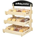 Pitmoly 3 Tier Cookie Display Stand for Vendors, Wooden Cookie Stand with Chalkboard Sign, Tool-Free Easy Assembly, Multi-Use Cookie Stand for Market Booths, Home Bakeries, Parties & Small Shops