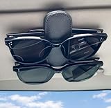 Visonx Sunglass Holder for Car Visor Clip, Magnetic Leather Eyeglass Hanger Clip for Car, Square Car Visor Accessories (Black)
