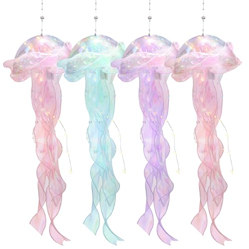 Xoeryoy 4 farolillos de Medusa Decorativos, farolillos de Papel de Medusa, lámpara de luz Colgante de, decoración LED para cumpleaños, Boda, Baby Shower, Suministros para Fiestas t