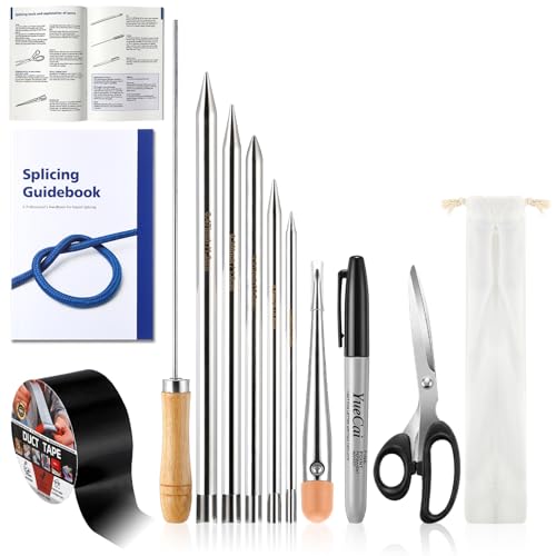 Leriton 12 Pcs Rope Splicing Tool Kit with Splicing Instruction Stainless Steel FID 1/4 5/16 3/8 7/16 1/2 Line Braiding Set with Scissors Tape for Sailing Boating Camping Outdoor Rope Work