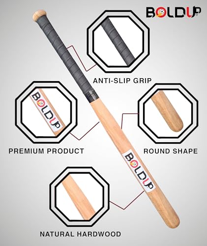 Image of Wooden Baseball Bat | Solid Wood | Durable Full-Size Baseball Bat with Anti-Slip Grip (Wooden)