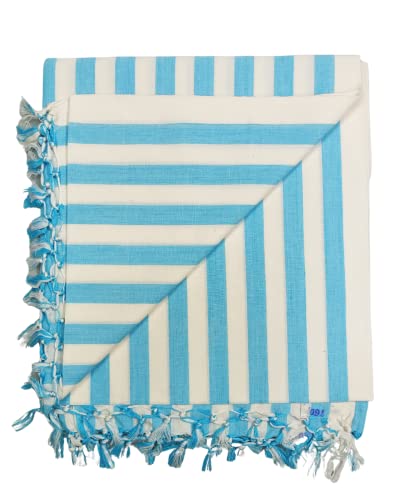 Image of Arvore Bunkaar Pure Handloom 100% Soft Desi Bamboo Viscose Soft Bhagalpuri Andi Chadar /Summer Blanket /Khes /Top Sheet /AC Blanket /Odhne wali Chadar (Turquoise, Striped, 1, Bhagalpuri Chadar)