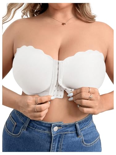 Image of OYOANGLE Women's Plus Size Front Closure Push Up Strapless Bandeau Bra Wireless Tube Bralettes with Clear Strap
