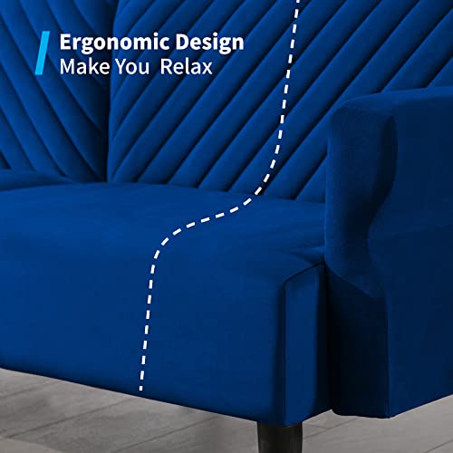 Mjkone Convertible Futon Sofa Bed | Modern Loveseat | Folding Upholstered Sleeper Sofa With Adjustable Backrest & Armrest For Living Room Apartment Office Small Space (Blue) #TOP4
