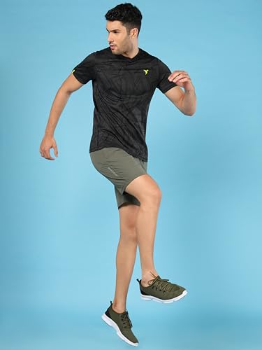 Image of TECHNOSPORT Men Polyester Regular Fit Half Sleeve Jacquard T-Shirt with Double Cool, Quick Dry & Anti Microbial for Sports, Running & Casual Use