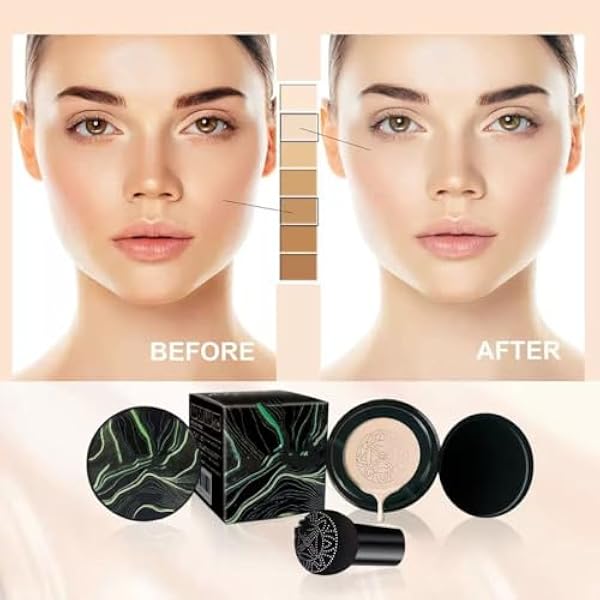 CC Cushion Air Cream с грибной головкой, увлажняющий консилер с грибной губкой, легкое нанесение, длительное увлажнение, осветление и выравнивание тона кожи для всех типов кожи (слоновая кость)