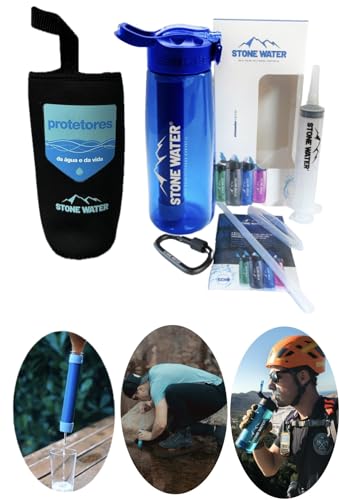 Garrafa Stone Water AZUL com FILTRO, Capa Térmica PROTETORES DA ÁGUA, Acessórios, 750 mL