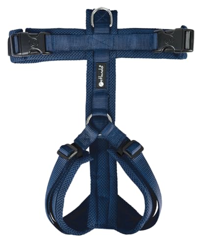 Petlando Hundegeschirr groß mit atmungsaktivem Mesh Y-Comfort Navy L (Halsumfang46-80 cm, Brustumfang 56-82 cm), Hunde Geschirr blau