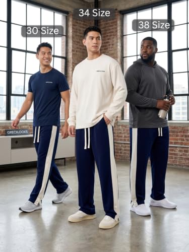 Image of GRECIILOOKS Trouser for Men | Man Relaxed Fit Trousers Twill Track Style | Straight Fit Wide Leg Trousers for Mens with Drawstring Waist | Korean Casual Travel Streetwear Pants