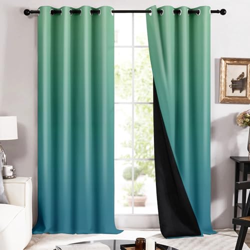 Story@Home 100% True Blackout Long Door Curtains 9 Feet Long Set of 2 | Gradient Printed | Room Darkening Curtain | Ombre Curtains for Living Room | (116 X 275 Cm, Blue & Green)