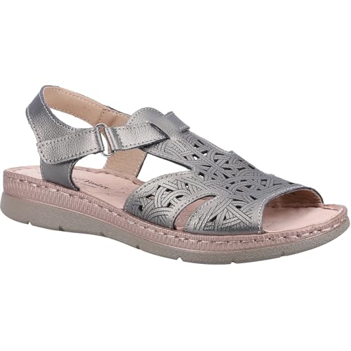 Image of TOSH Ladies Leather Open Toe Sandals Lightweight Memory Foam Summer Shoes (Grey, UK Footwear Size System, Adult, Women, Numeric, Medium, 8)