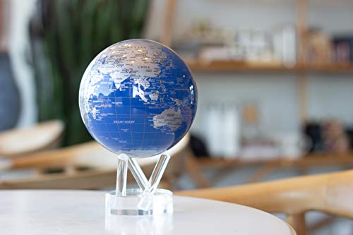 MOVA Globe – Blue and Silver 6” | Solar-Powered Spinning Globe for Desk | Self-Rotating Modern Earth Decor | No Batteries Required
