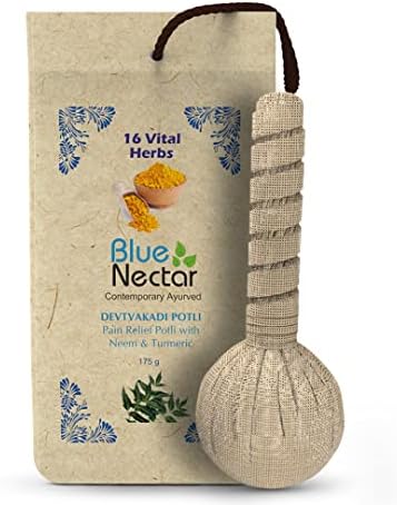 Blue Nectar Ayurvedic Herbal Compress Potli with Neem & Turmeric | Natural Pain Relief Ingredients for Joint Pain, Body Pain, Legs Pain and Back Pain Relief 175g