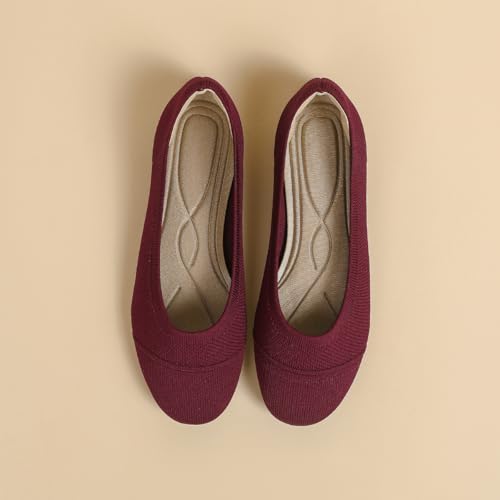 HROYL Women's Knit Flat Ballet Shoes Round Toe Slip on Women Flats for Dressy Casual Office Work Wedding Comfort Soft Model XTZ-Y62